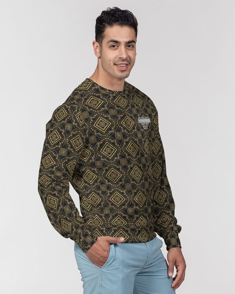 Brown Diamond pattern Men's Classic French Terry Crewneck Pullover