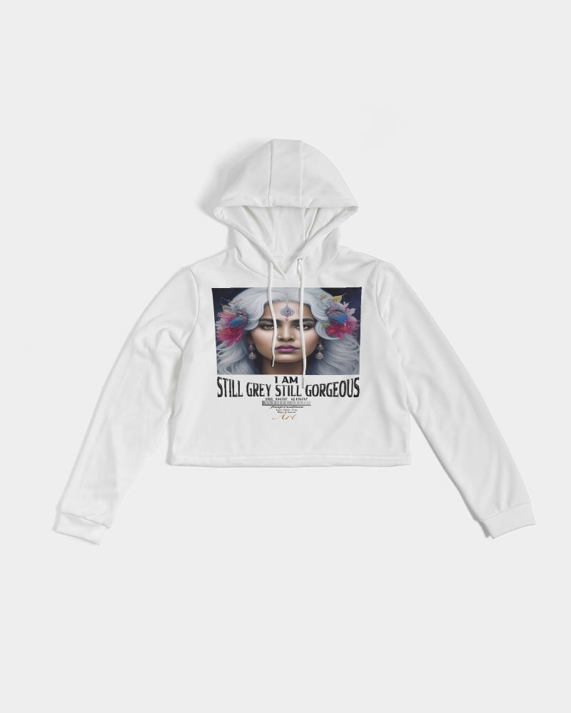 Promoting Indian women with silver grey hair Women's Cropped Hoodie