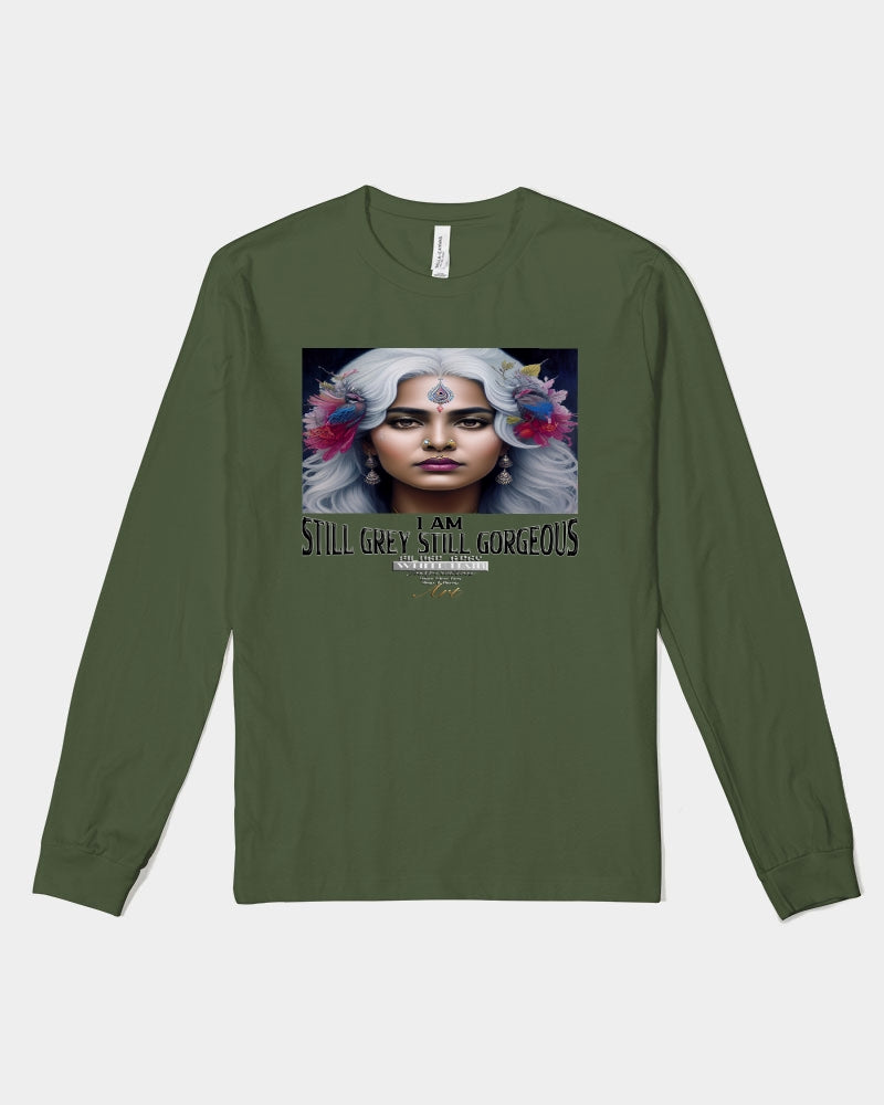 Promoting Indian women with silver grey hair Unisex Jersey Long Sleeve Tee | Bella + Canvas