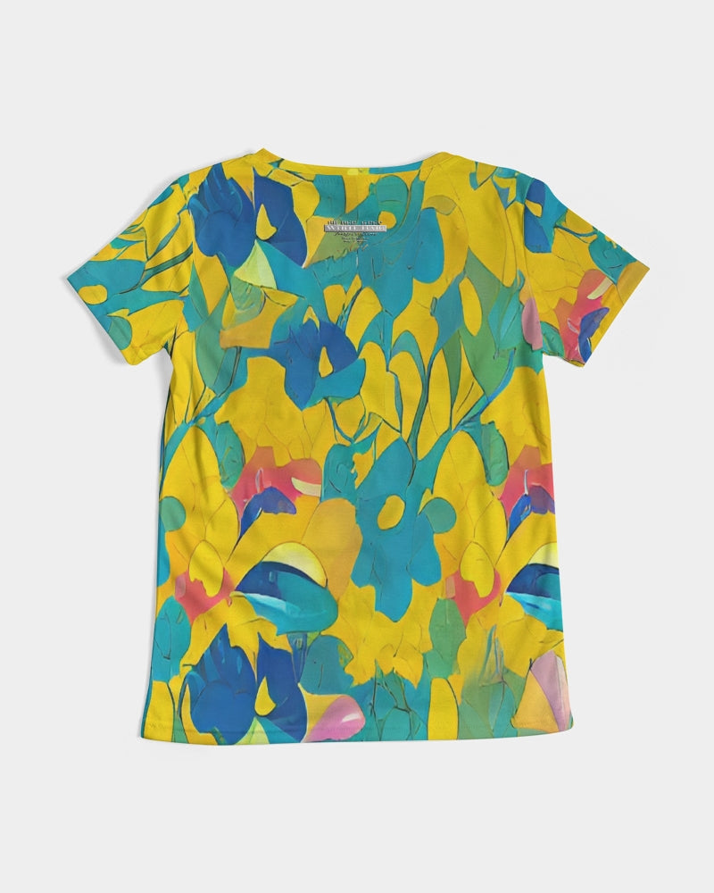 Beautiful yellow and blue hint of red pattern Women's V-Neck Tee