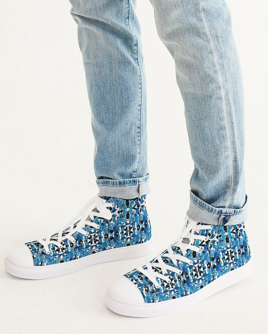 Blue Abstract pattern design Men's Hightop Canvas Shoe