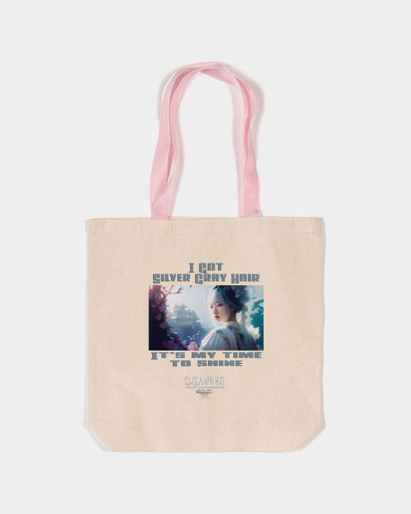 Asian sister with silver grey hair Canvas Tote with Contrast-Color Handles | Q-Tees