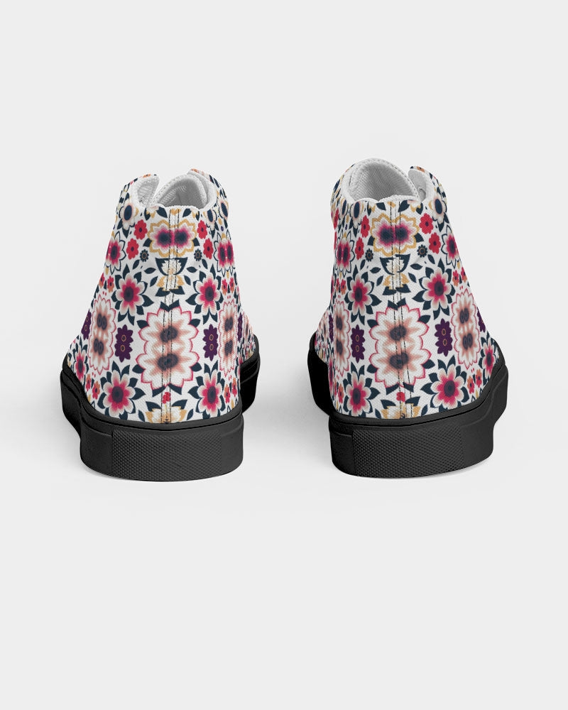 Abstract flower pattern Women's Hightop Canvas Shoe - Black