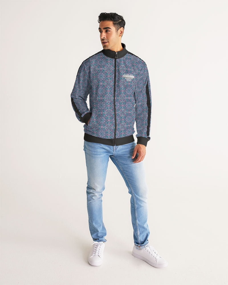 Blue Mosaic pattern design Men's Stripe-Sleeve Track Jacket