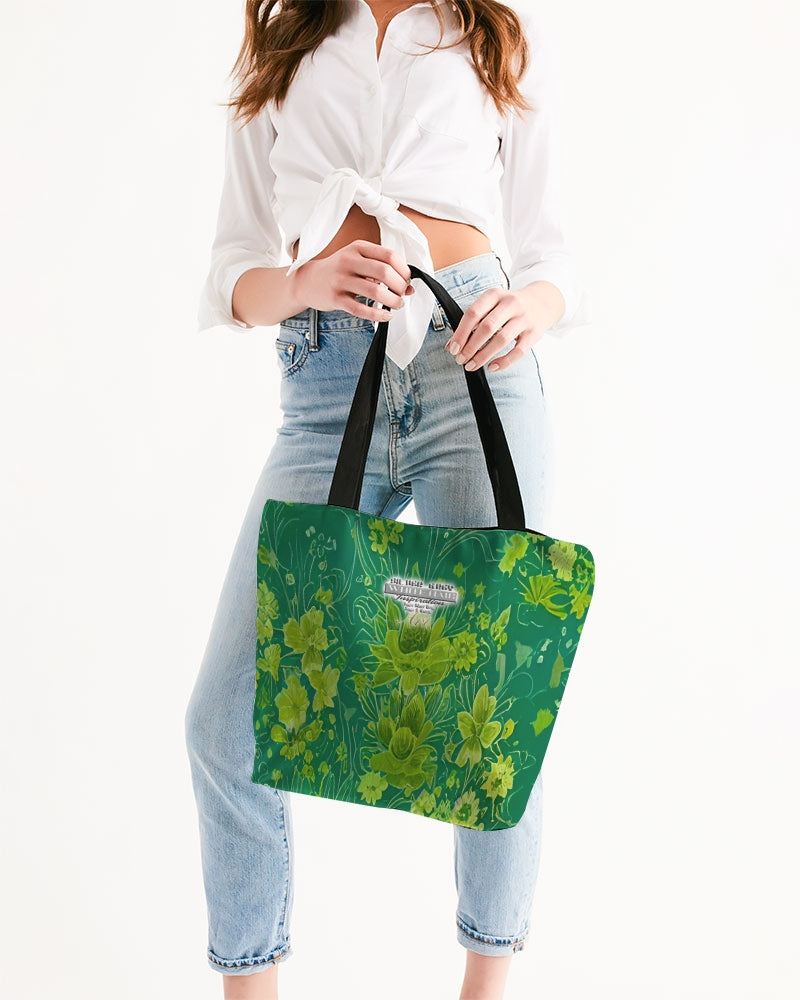 Lush green flower pattern design with logo Canvas Zip Tote