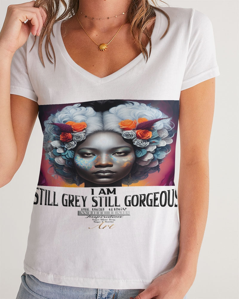 Promoting black women with silver grey hair Women's V-Neck Tee