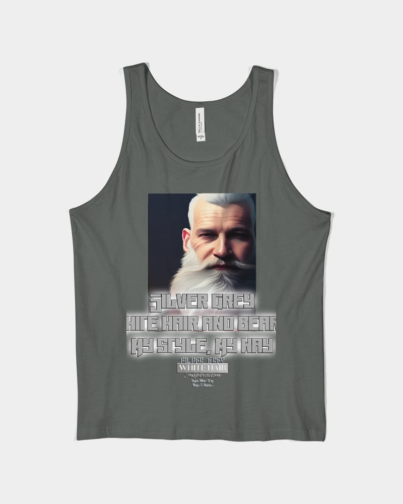 Silver Grey white hair and beard, my style my way Unisex Jersey Tank | Bella + Canvas