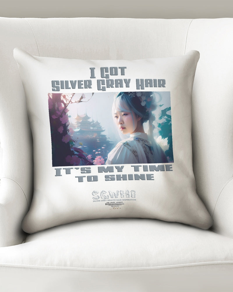 Asian sister with silver grey hair Throw Pillow Case 18"x18"