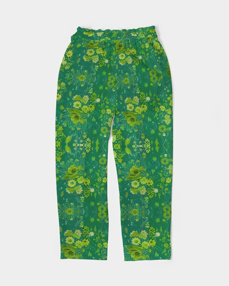 Green lush Repeat pattern Women's Belted Tapered Pants