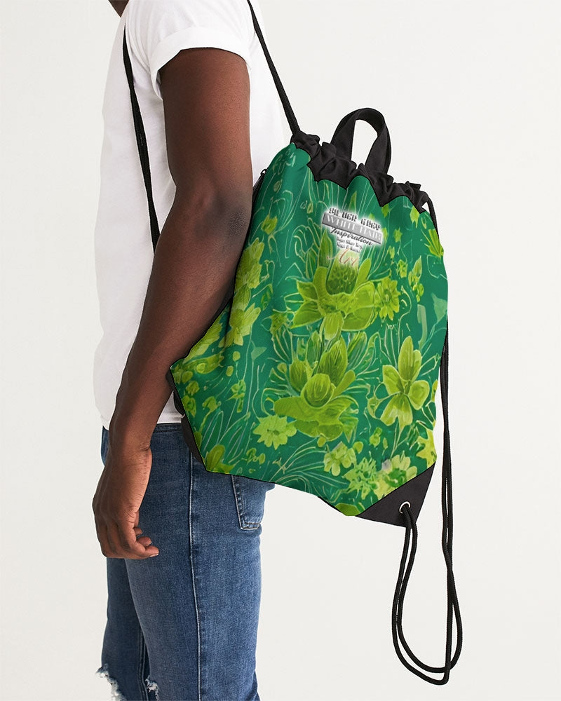 Lush green flower pattern design with logo Canvas Drawstring Bag