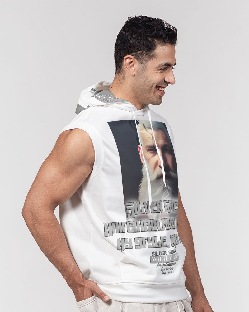 Silver Grey white hair and beard, my style my way Men's Premium Heavyweight Sleeveless Hoodie