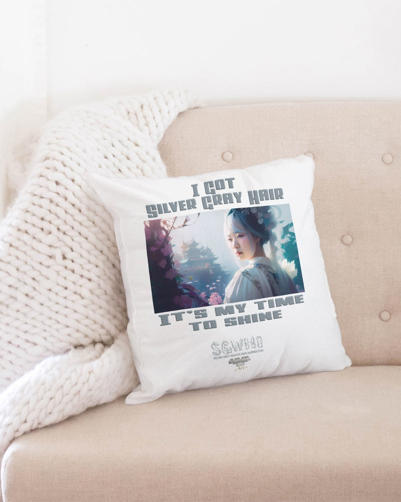 Asian sister with silver grey hair Throw Pillow Case 18"x18"