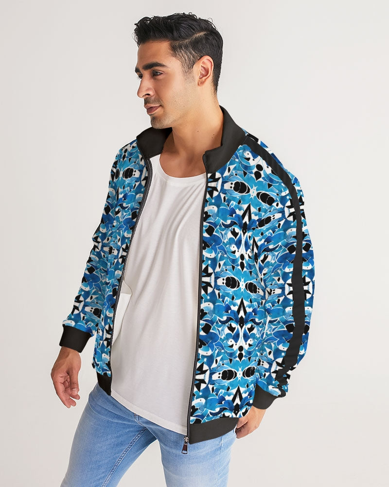 Blue Abstract pattern design Men's Stripe-Sleeve Track Jacket