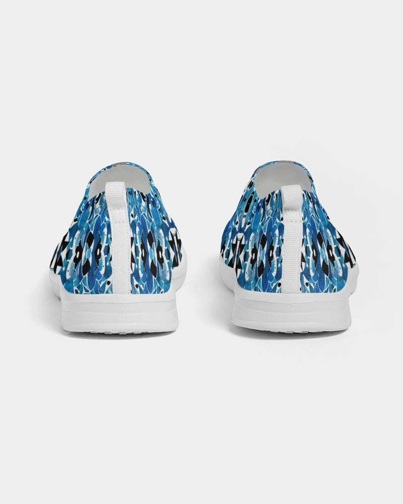 Blue Abstract pattern design Men's Slip-On Flyknit Shoe