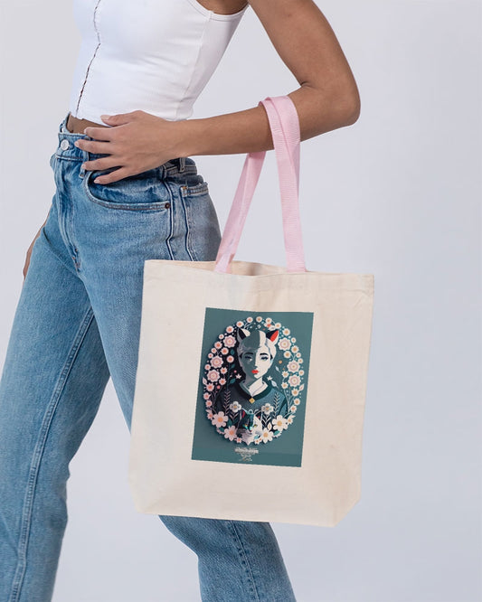 Silverfox flower Canvas Tote with Contrast-Color Handles | Q-Tees