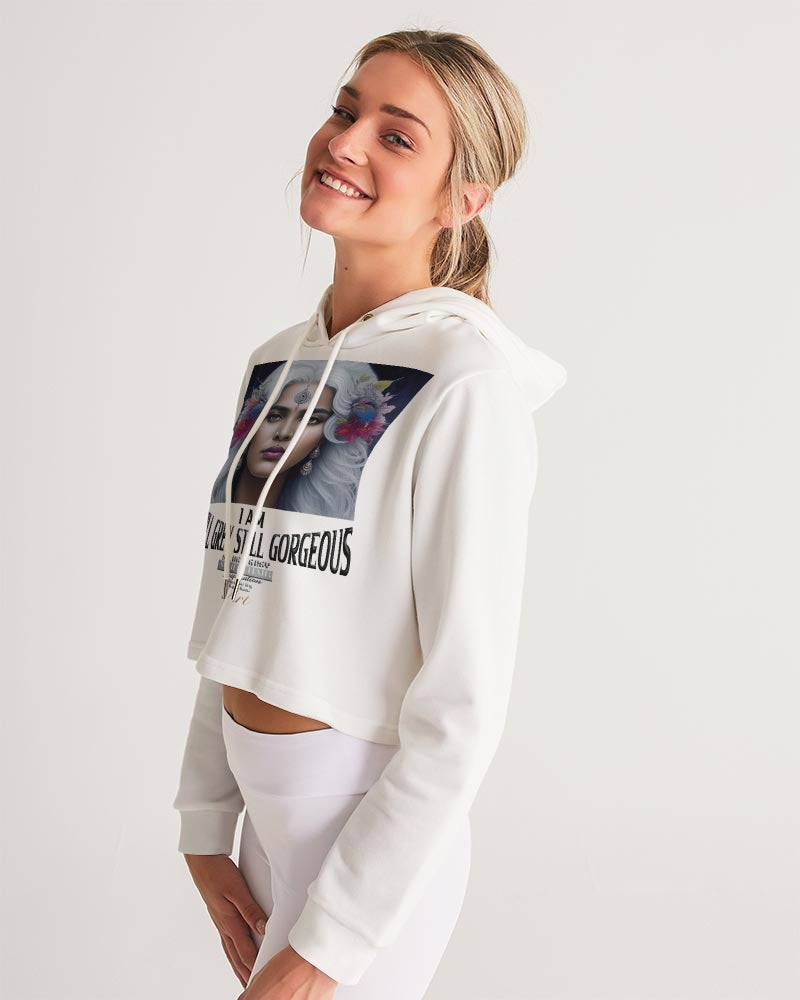 Promoting Indian women with silver grey hair Women's Cropped Hoodie