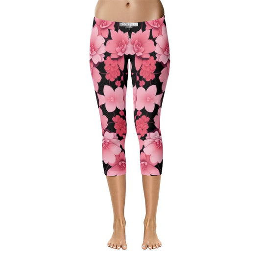 Silver grey white hair inspiration -Over Print Capri pink flower Leggings