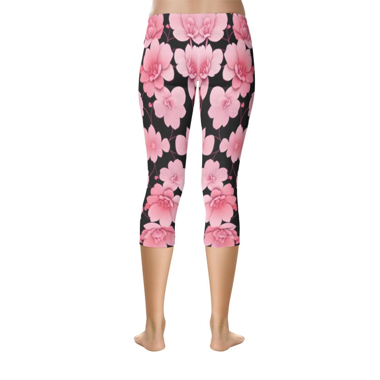 Silver grey white hair inspiration -Over Print Capri pink flower Leggings