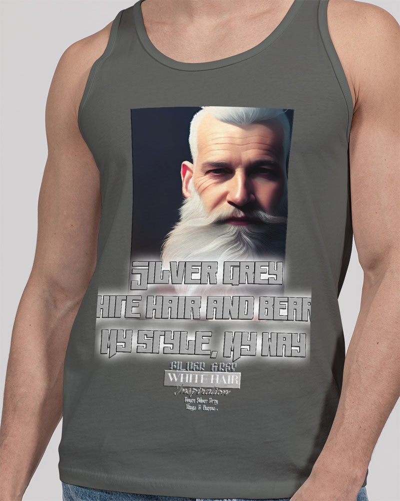 Silver Grey white hair and beard, my style my way Unisex Jersey Tank | Bella + Canvas