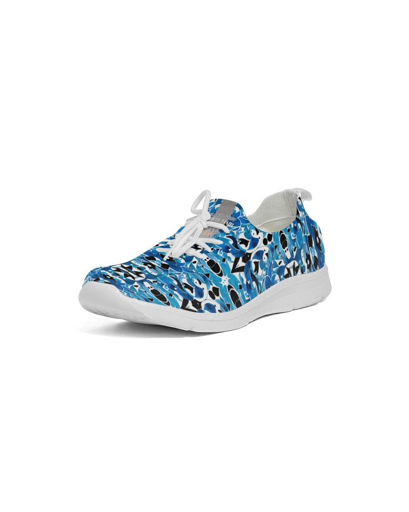 Blue Abstract pattern design Men's Lace Up Flyknit Shoe