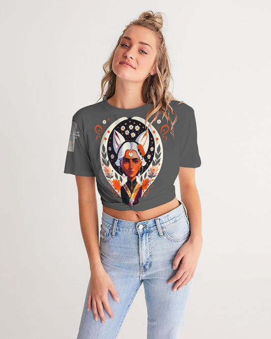 Indian Silver fox Women's Twist-Front Cropped Tee