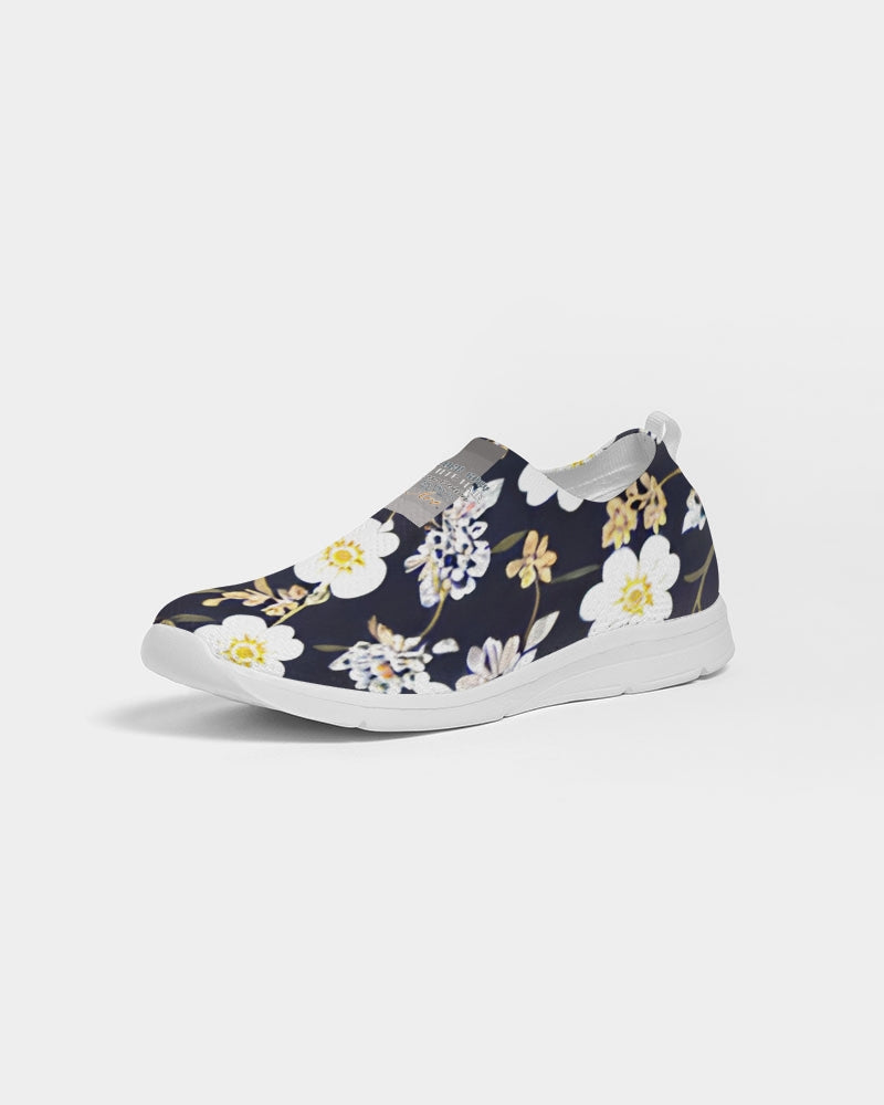 Pink flower black background Women's Slip-On Flyknit Shoe