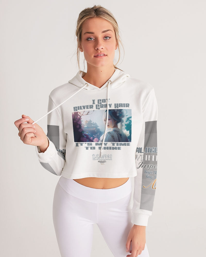 Asian sister with silver grey hair Women's All-Over Print Cropped Hoodie