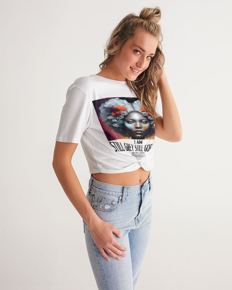 Promoting black women with silver grey hair Women's Twist-Front Cropped Tee