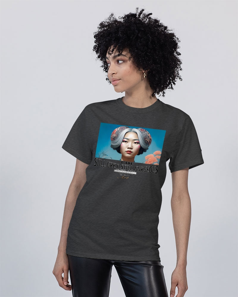 Promoting Asian women with silver grey Unisex Tee | Champion