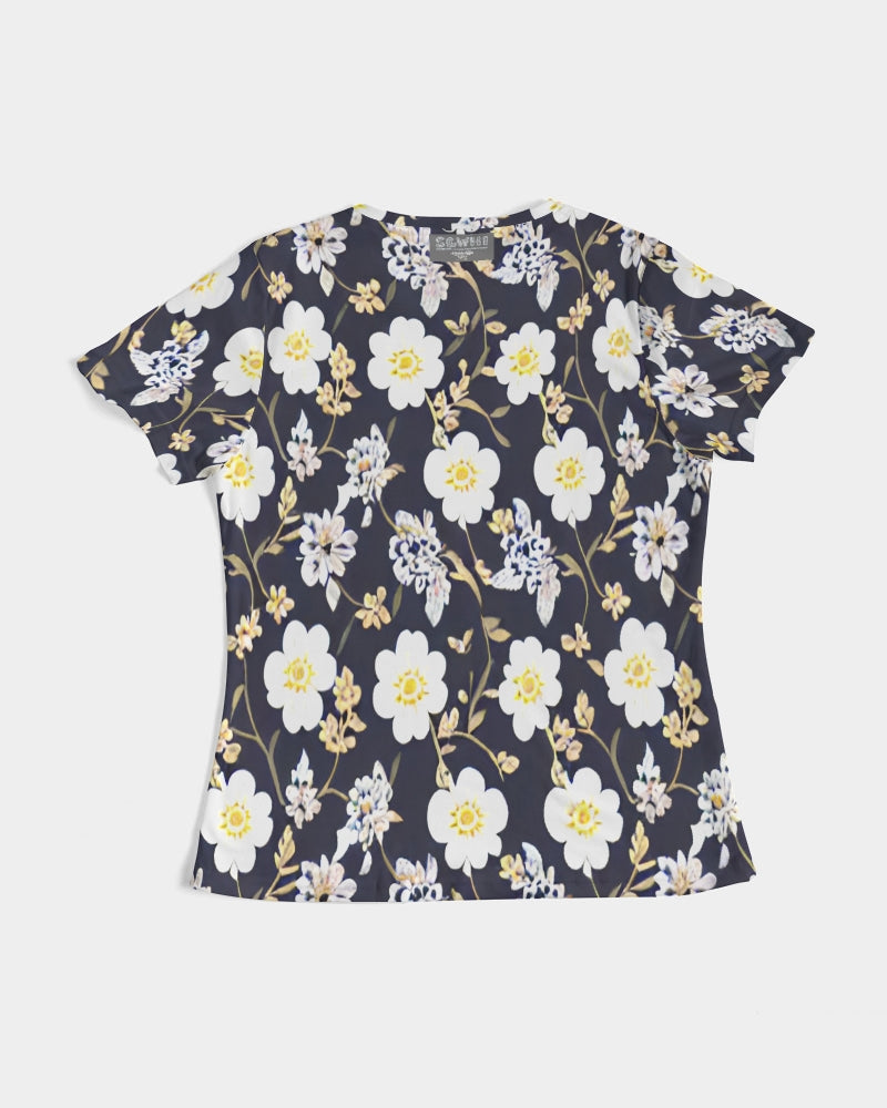 Pink flower black background Women's All-Over Print Tee