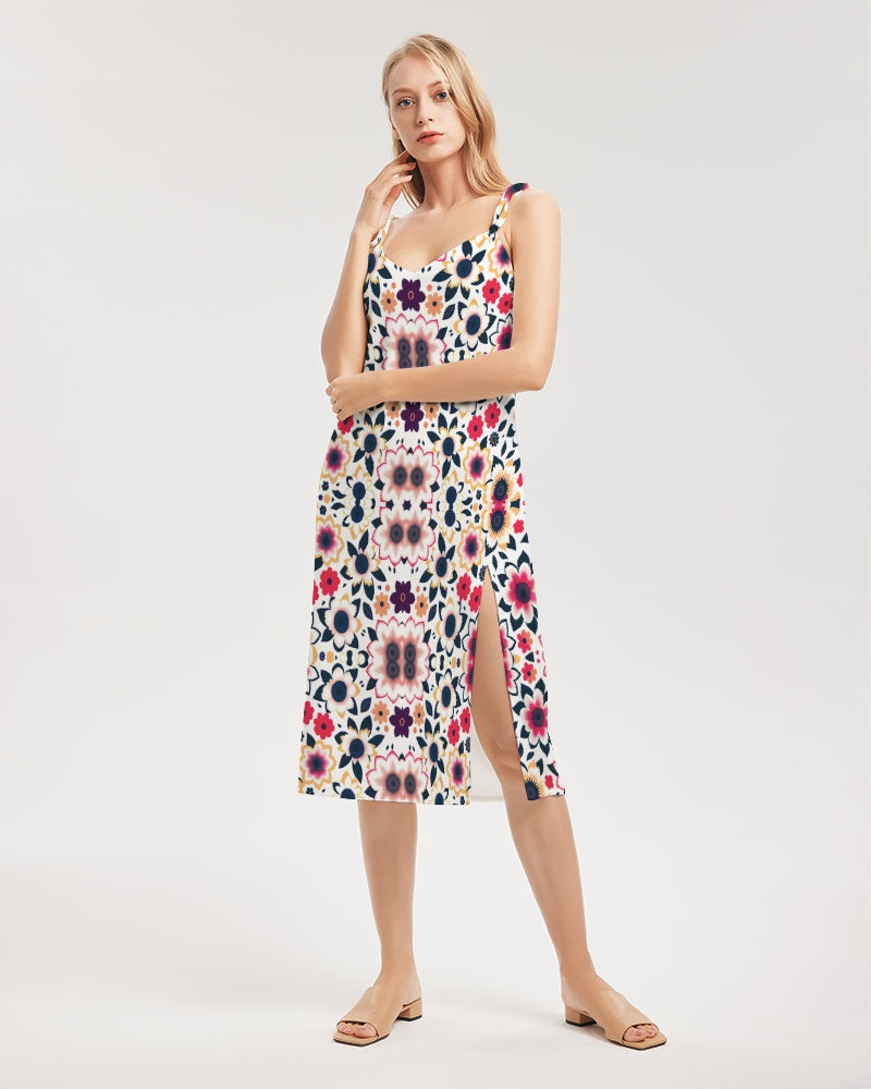 Abstract flower pattern Women's All-Over Print Tie Strap Split Dress