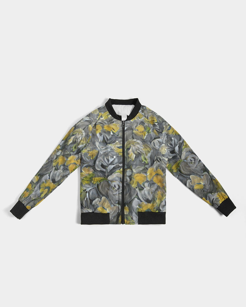 Orange and yellow and grey abstract design of Roses Women's Bomber Jacket