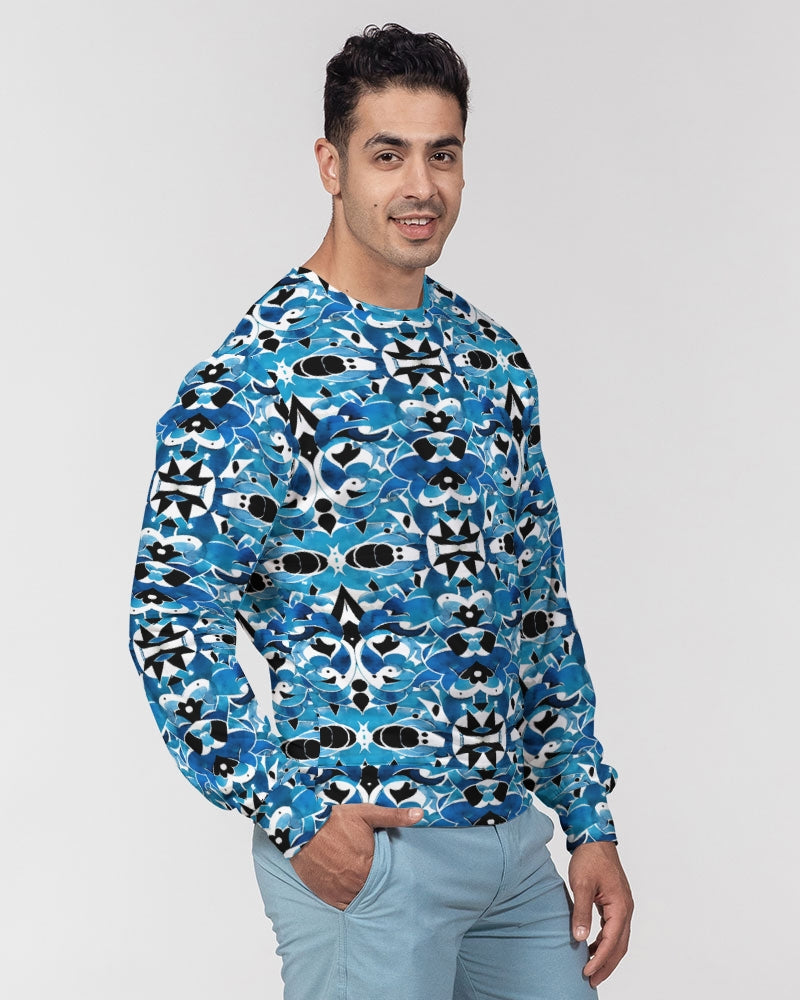 Blue Abstract pattern design Men's Classic French Terry Crewneck Pullover