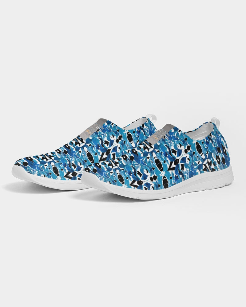 Blue Abstract pattern design Men's Slip-On Flyknit Shoe