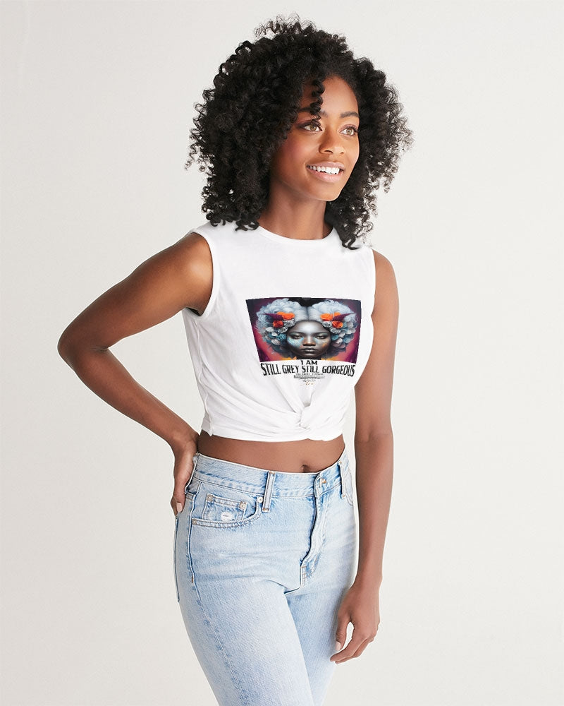 Promoting black women with silver grey hair Women's Twist-Front Tank