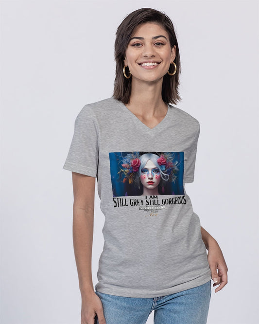 I am Still Grey Still Gorgeous Unisex Jersey V-Neck Tee | Bella + Canvas