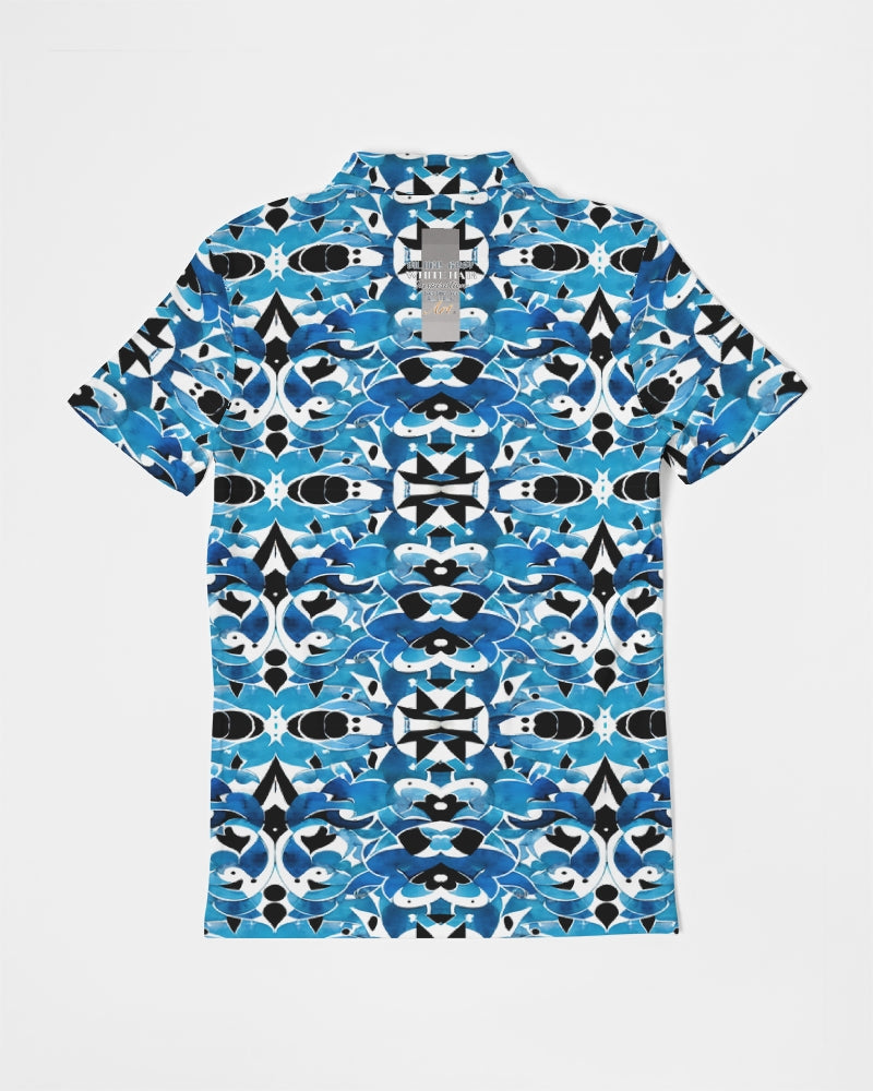 Blue Abstract pattern design Men's Slim Fit Short Sleeve Polo