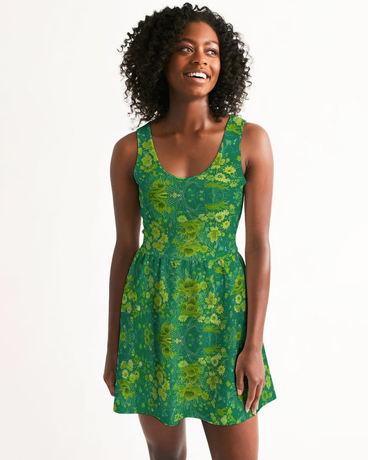 Green lush Repeat pattern Women's Scoop Neck Skater Dress