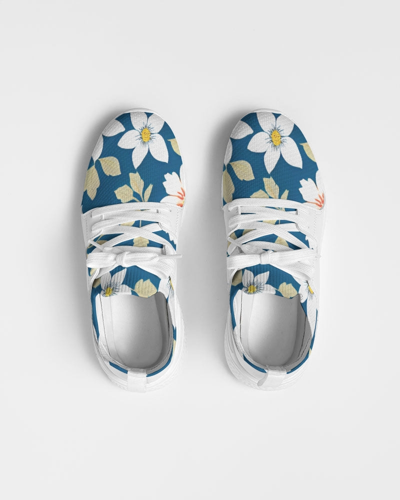 Dark blue background and white flower pattern Women's Two-Tone Sneaker