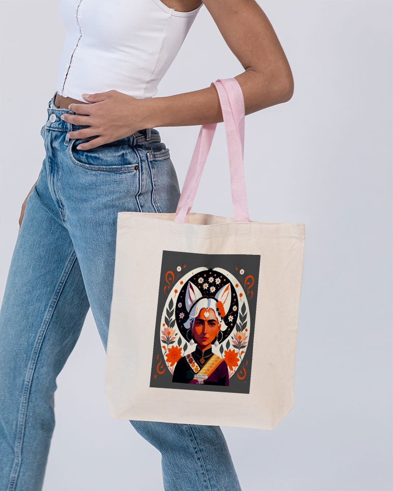 Indian Silver fox Canvas Tote with Contrast-Color Handles | Q-Tees