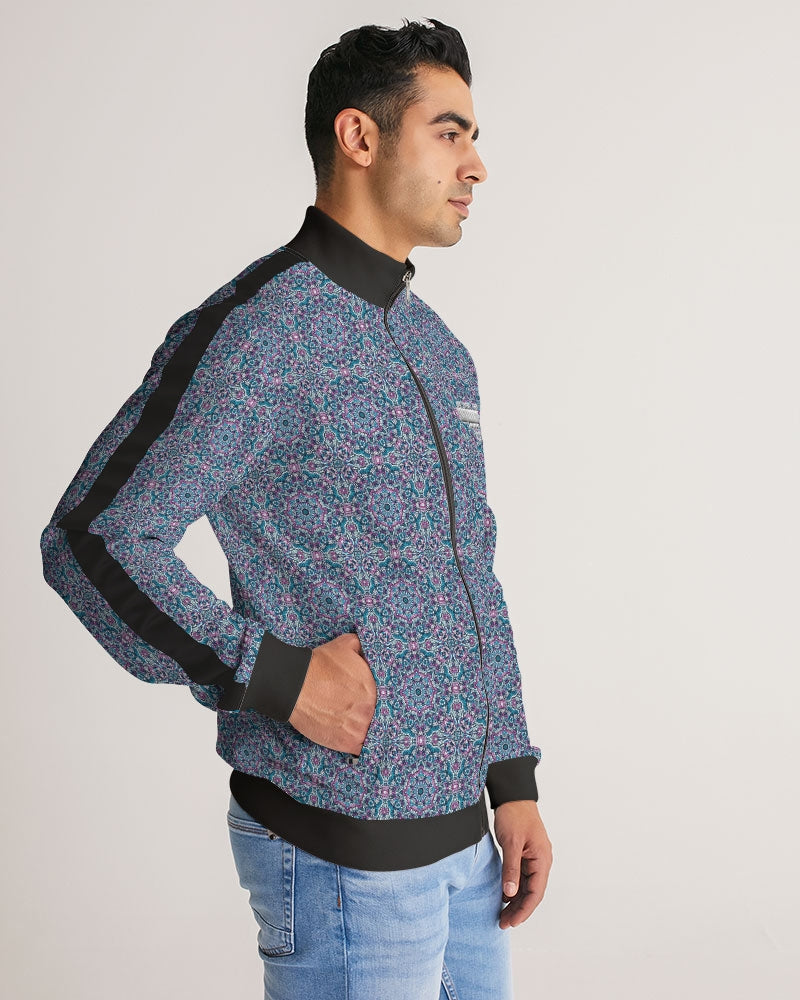 Blue Mosaic pattern design Men's Stripe-Sleeve Track Jacket