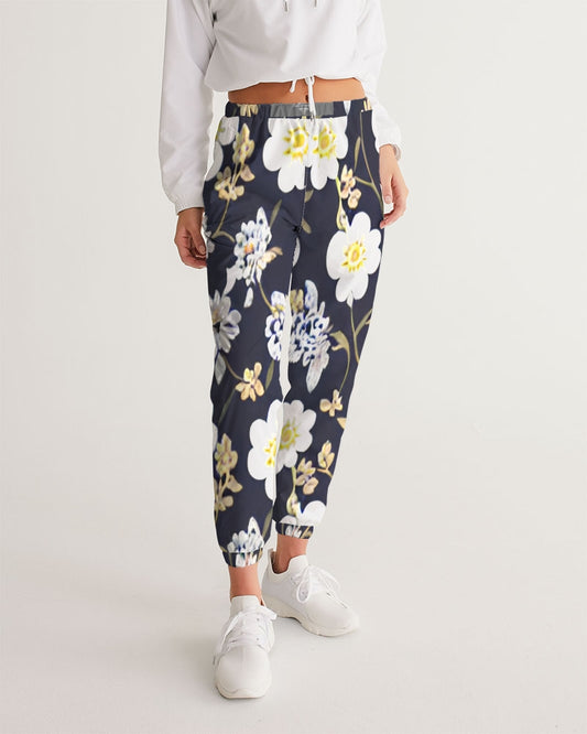 Pink flower black background Women's All-Over Print Track Pants