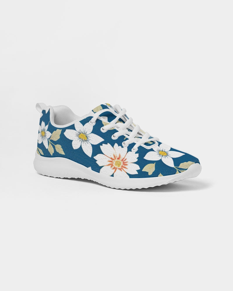 Dark blue background and white flower pattern Women's Athletic Shoe