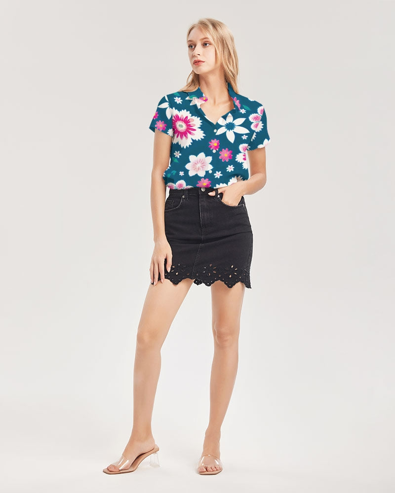 Beautiful floral pattern Women's All-Over Print Short Sleeve Button Up