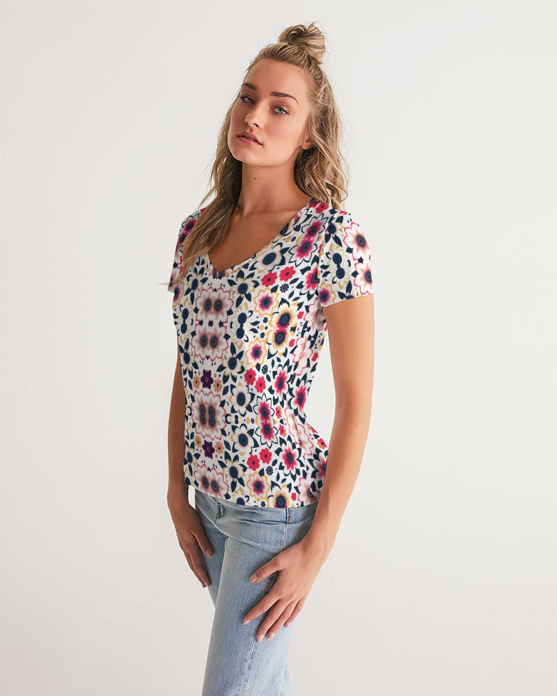 Abstract flower pattern Women's All-Over Print V-Neck Tee