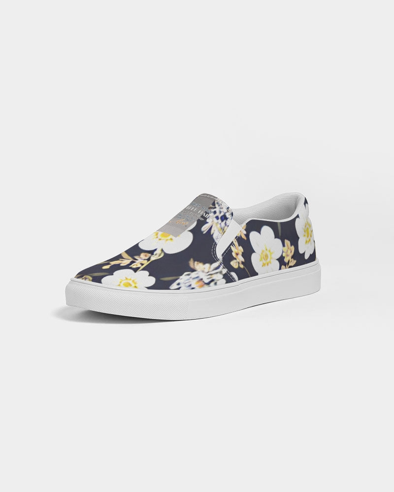 Pink flower black background Women's Slip-On Canvas Shoe