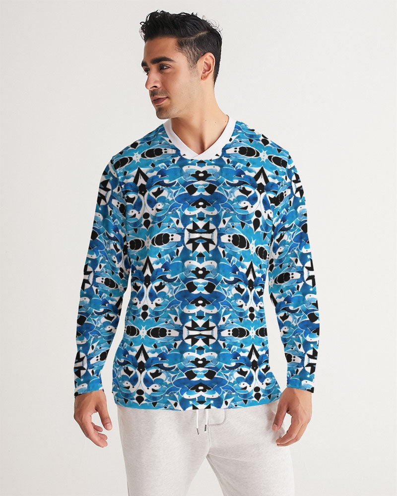 Blue Abstract pattern design Men's Long Sleeve Sports Jersey