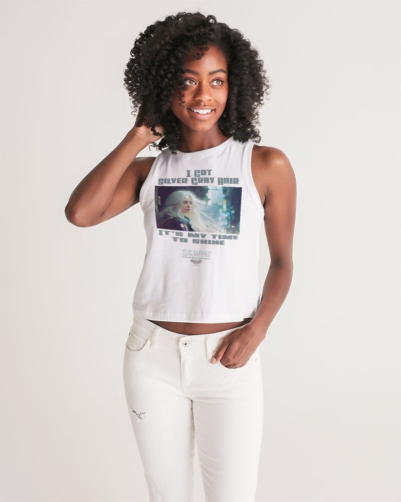 Beautiful white woman my time to shine Women's All-Over Print Cropped Tank