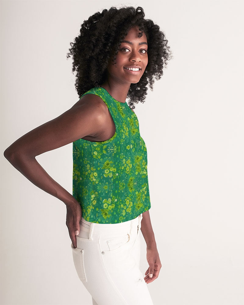 Green lush Repeat pattern Women's Cropped Tank