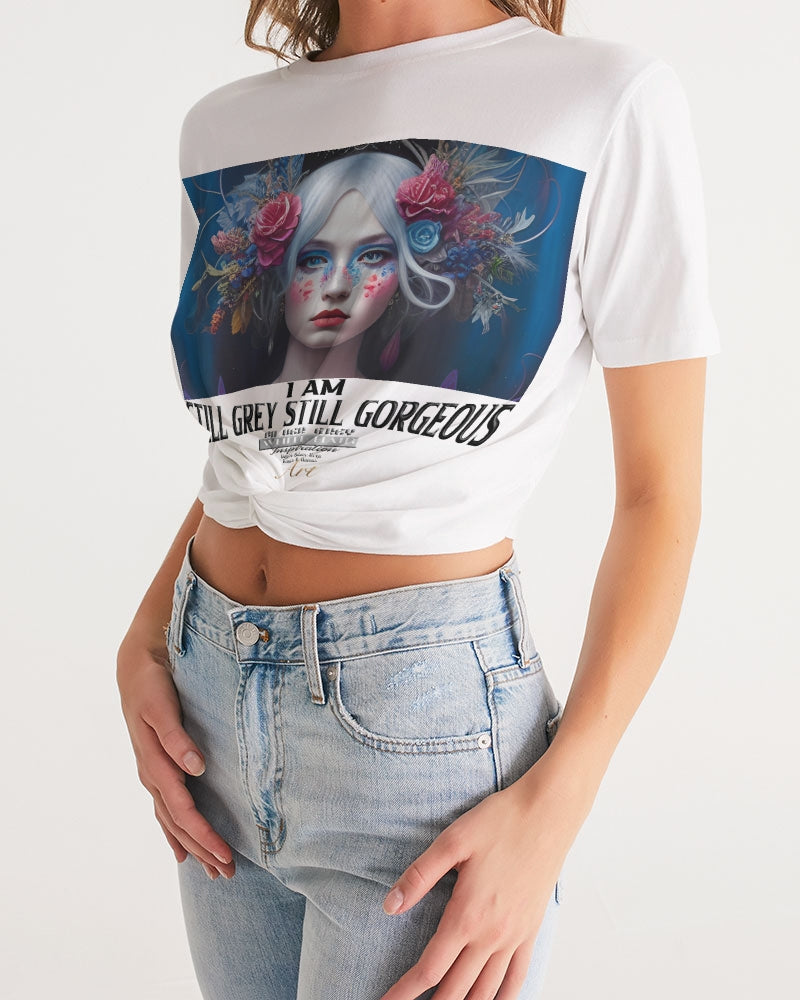 I am Still Grey Still Gorgeous Women's Twist-Front Cropped Tee